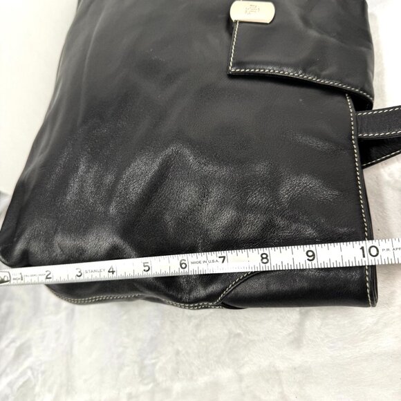 Ralph Lauren RLL Black Smooth Leather Front Flap Shoulder Bag Double Strap Class - Picture 10 of 16